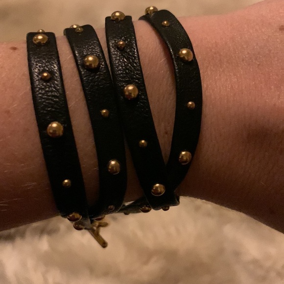 Gorjana Jewelry - Gorjana Black leather wrap around bracelet with gold studs